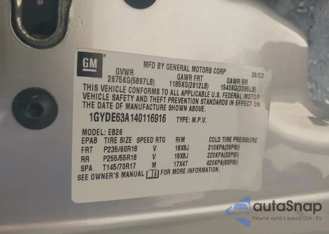 2004 Cadillac Srx V8 from USA, damaged, VIN 1GYDE63A140116916